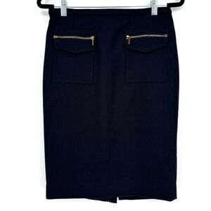 J Crew Womens 100% Wool Pencil Skirt Size 4 Navy Blue Career Preppy Nautical